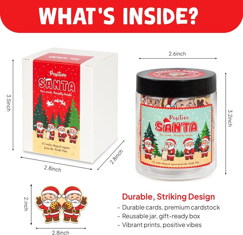 BOYESE Positive Santa Jar with 60 Daily Affirmation Card, Christmas Gifts for Teens, White Elephant Gifts, Christmas Stocking Stuffer for Teen Girls, Teen Boys, Women, Men, Coworkers, Sisters, Friends - Image 3